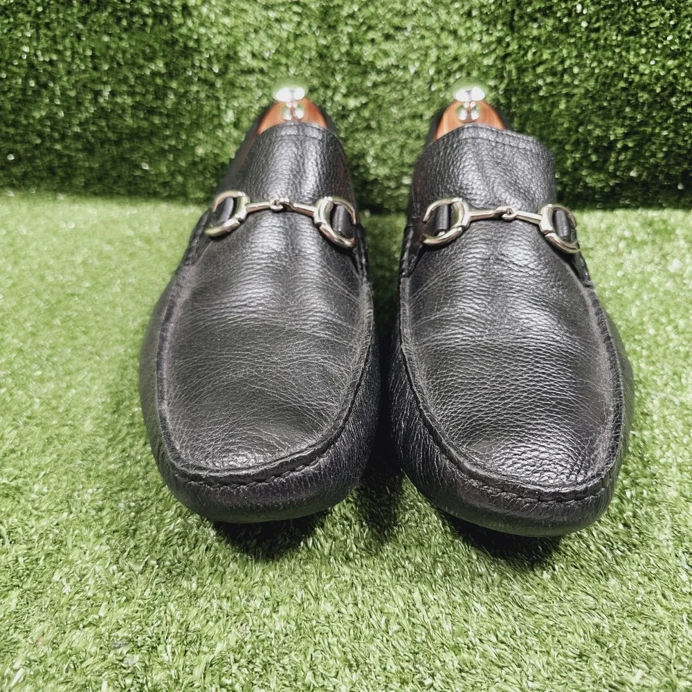 Saks Fifth Avenue Black Pebbled Leather Bit Driving Loafers Mens Size 13 M